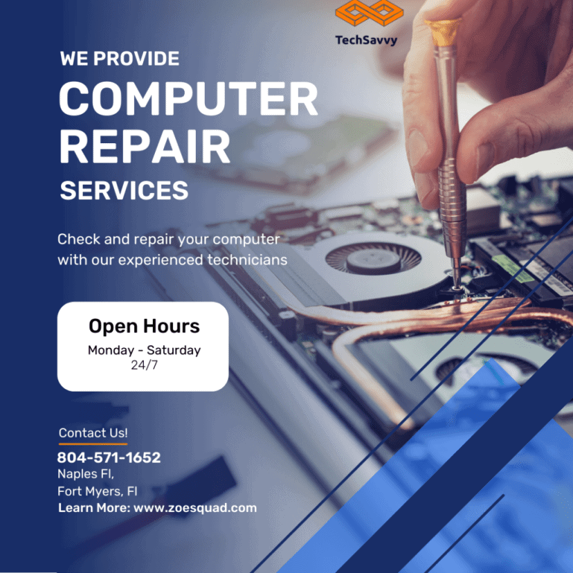Computer repair services flyer template for IT support in Naples, Florida.