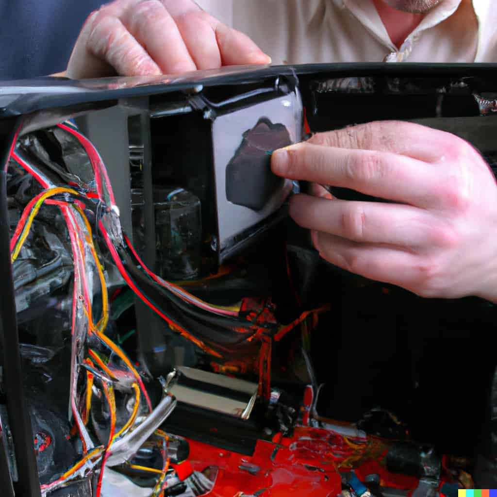 DALL·E 2022 12 31 21.33.17 AN IMAGE OF someone installing comouter parts